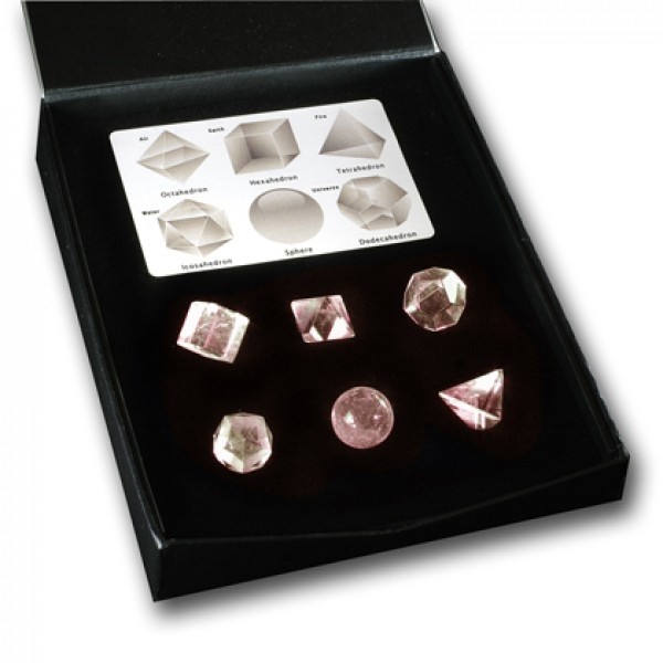 Platonic Solids rose quartz set